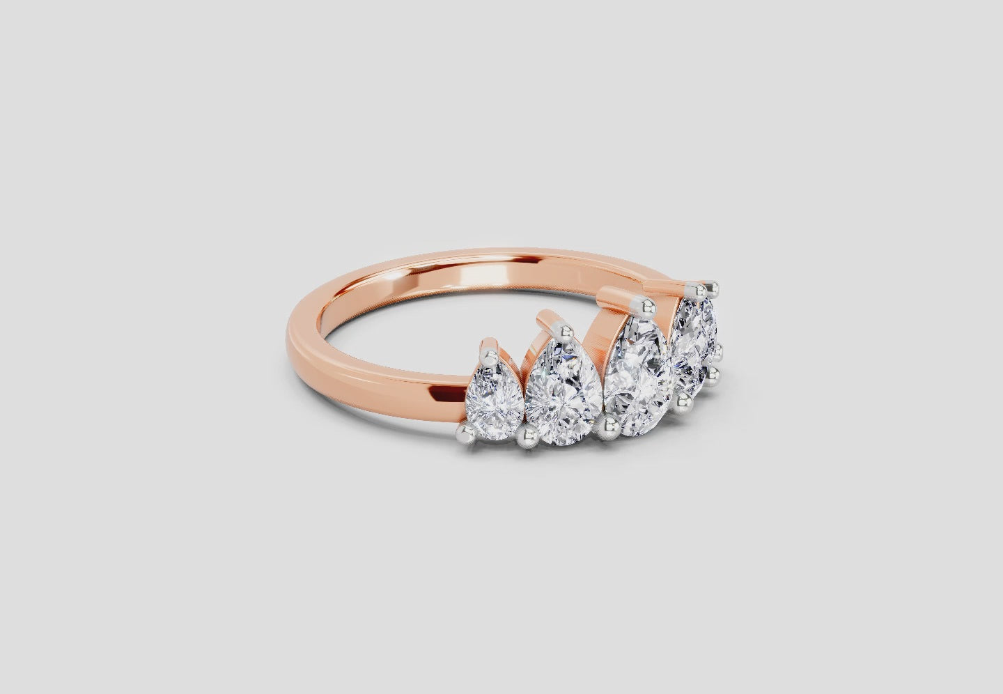 1.14 Ct Pear Shape 5 Stone Diamond Ring | 14K Rose Gold